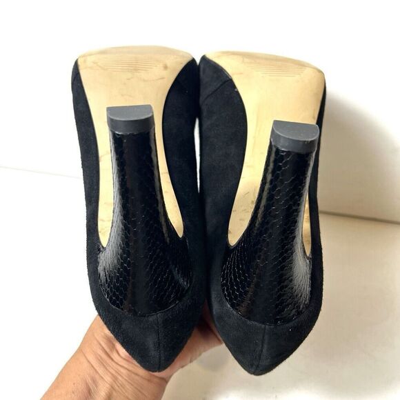 Franco Sarto Womens Size 9.5 M Ankle Strap High Heels Peep Toe Black Suede Shoes - Picture 7 of 10